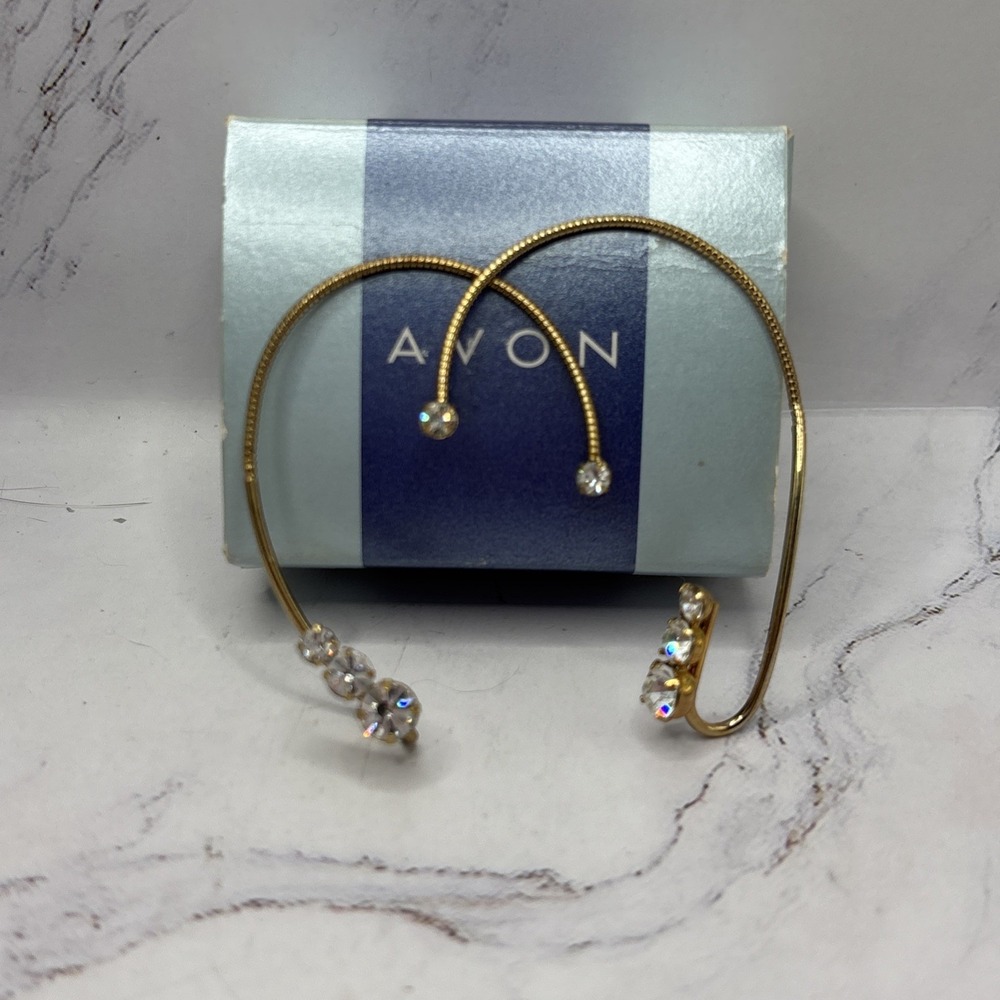 Vintage Avon Rhinestone Wrap Around Earrings Goldtone 2003 New In Box